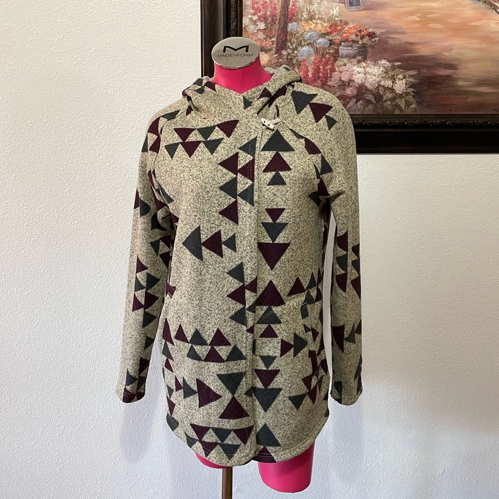 North Face Crescent Wrap Fleece Jacket Toggle Button Peyote Beige Aztec Sweater - Picture 2 of 14